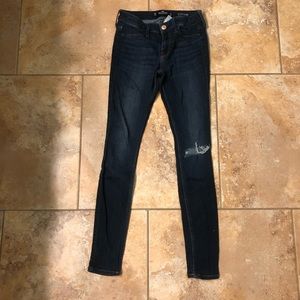 Hollister 0R Ripped Blue Low Rise Jean Jeggings
